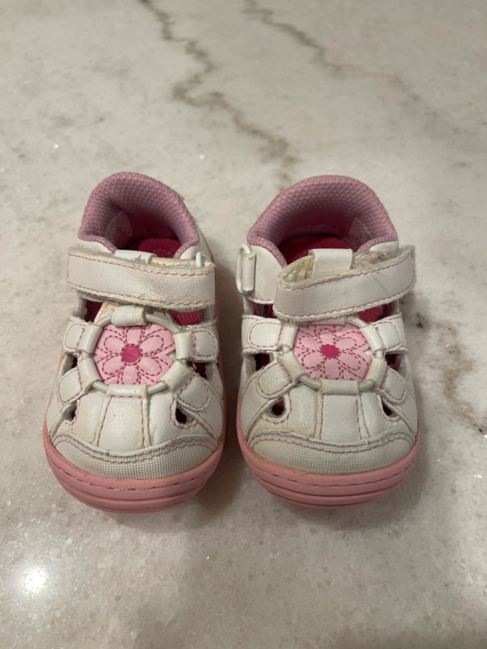 Kids US 3 White and Pink Floral Closed-Toe